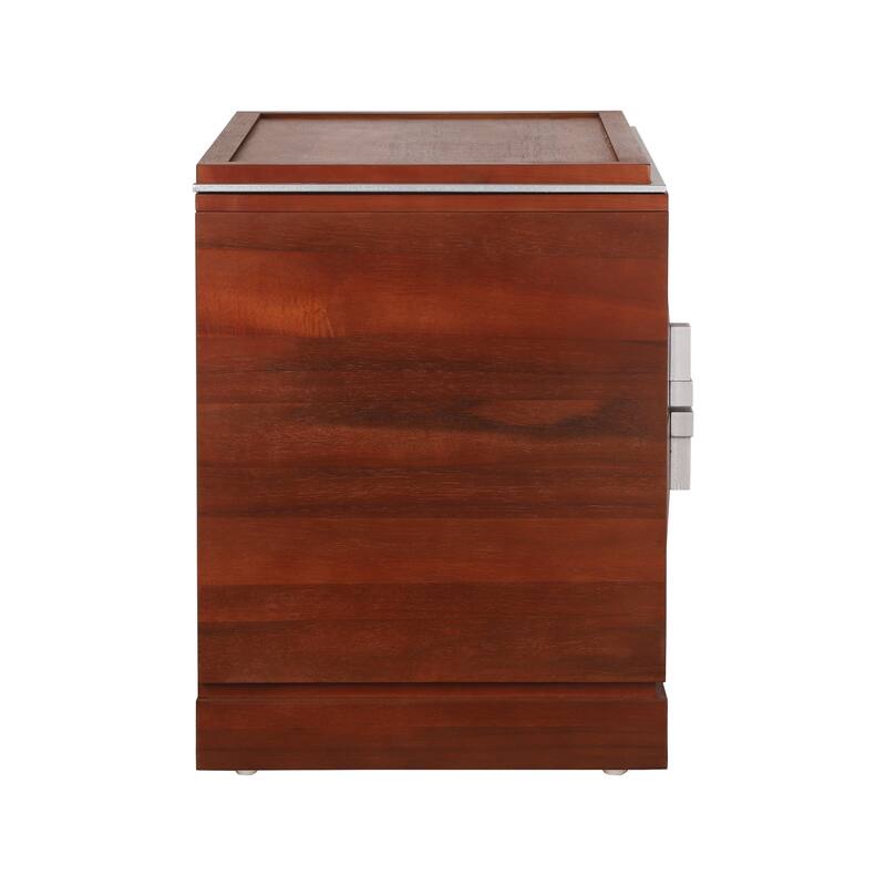 Mid-Century Modern 2-Drawer Diamond Wood End Table with Storage - Dark Brown