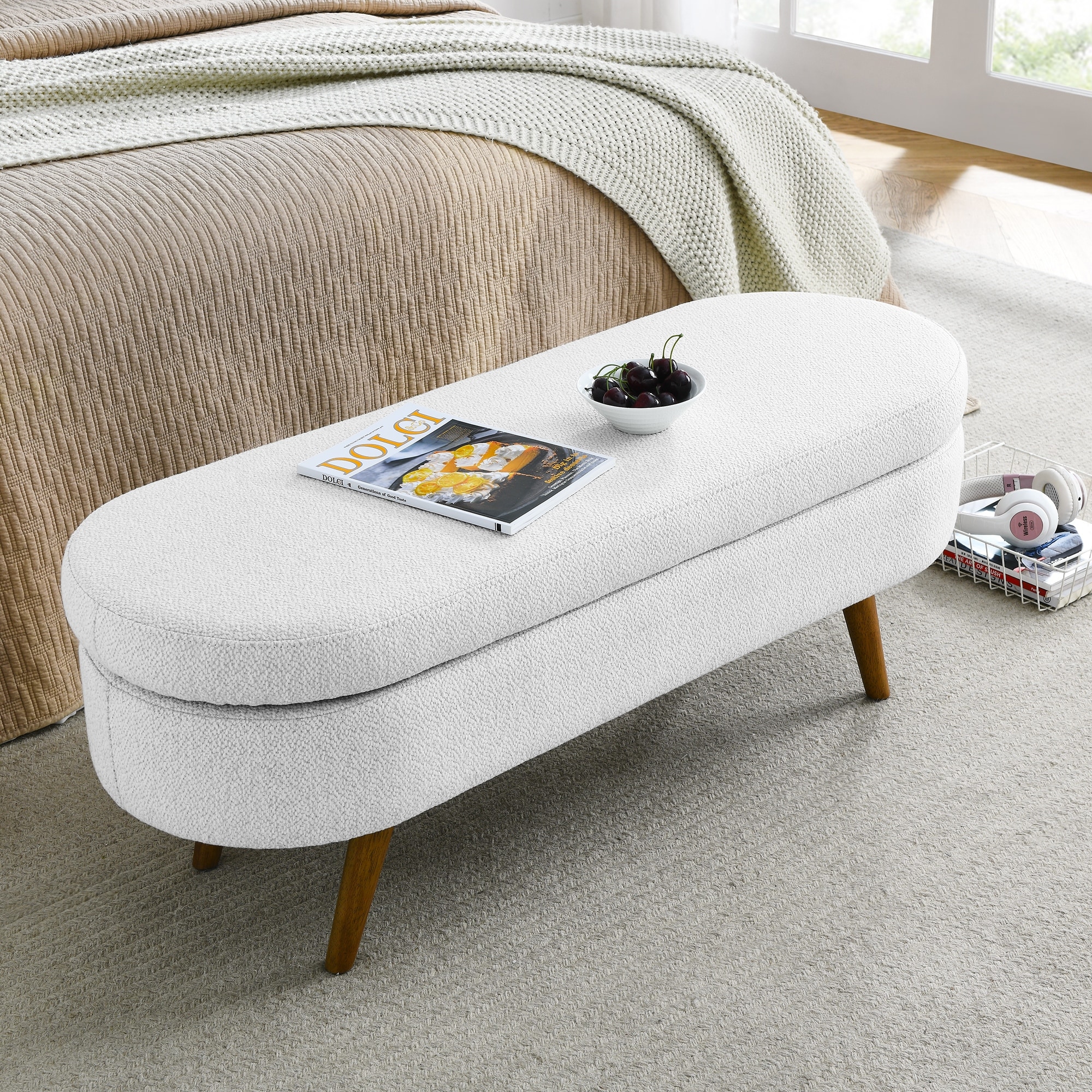 Small white storage ottoman sales