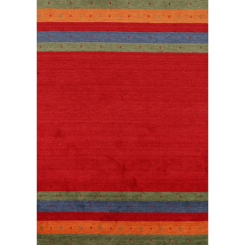 Striped Red Gabbeh Oriental Area Rug Handmade Wool Carpet - 5'8"x 7'11"