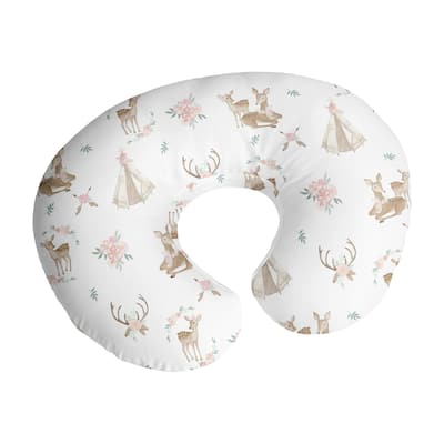 Sweet Jojo Designs Woodland Deer Floral Nursing Breastfeeding Pillow Cover Case (Pillow Not Included) Pink Green Boho Watercolor