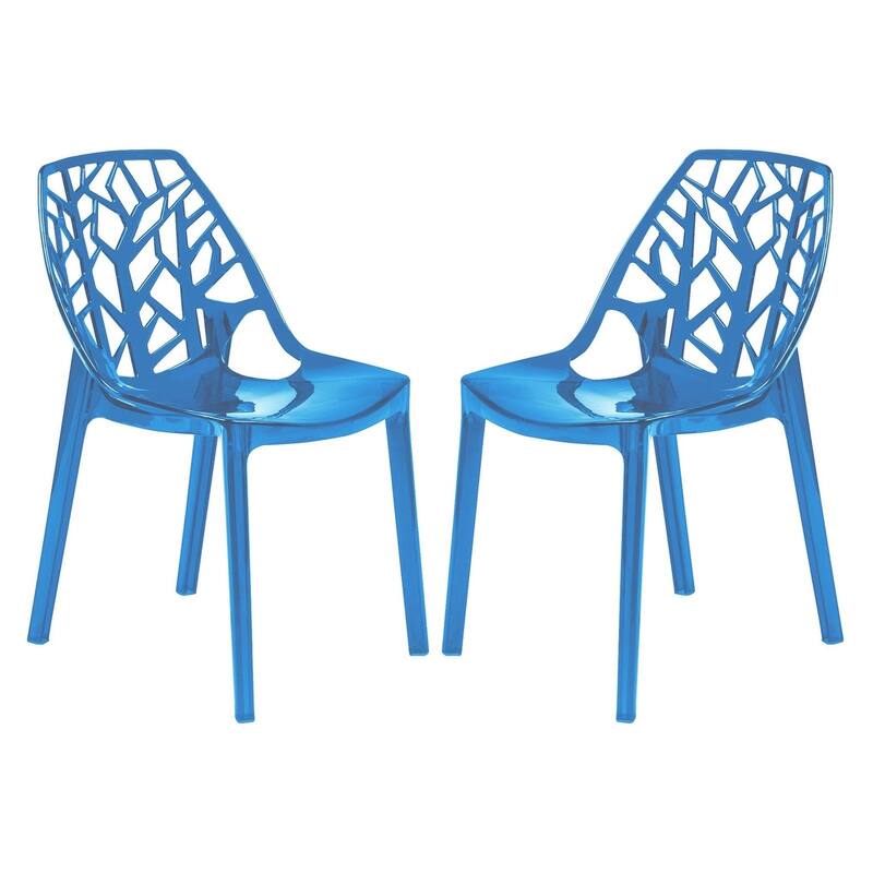 Stackable Dining Chair in Polypropylene (Set of 2) Modern Cut-out Design Backrest Accent Side Chair - Transparent Blue