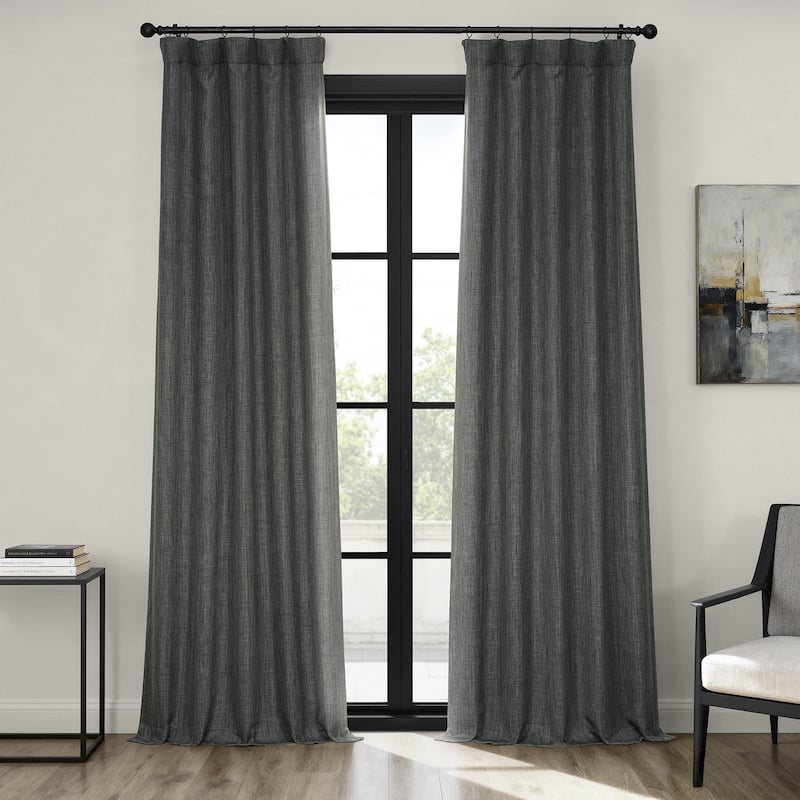 Exclusive Fabrics Textured Faux Linen Room Darkening Curtains for Bedroom & Living Room Curtains (1 Panel) - 50 X 84 - Dark Gravel