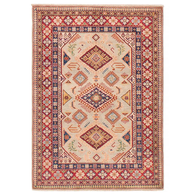 ECARPETGALLERY Hand-knotted Uzbek Ghazni Grey Wool Rug - 4'1 x 5'8 - Light Grey - 4'1 x 5'8