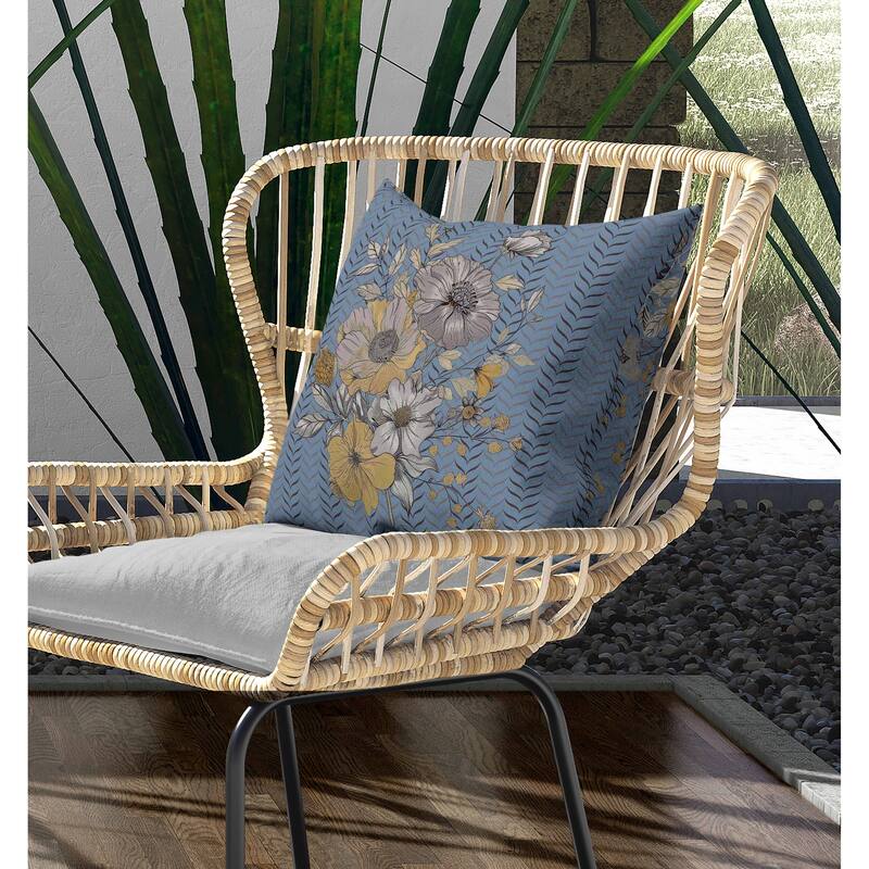 Misty Meadows Indoor/Outdoor Reversible Throw Pillow Muted and Blue