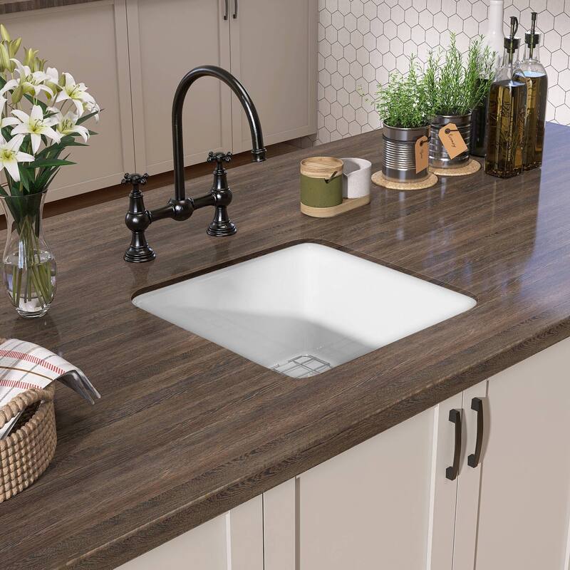 18" L X 18" W Fireclay Single Bowl Drop-In Kitchen Sink Undermount Farmhouse Sink With Accessory