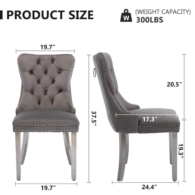Velvet Dining Chairs Set of 2, Tufted Dining Room Chairs with Button Back, Nailhead Trim, Upholstered Kitchen Side Chairs