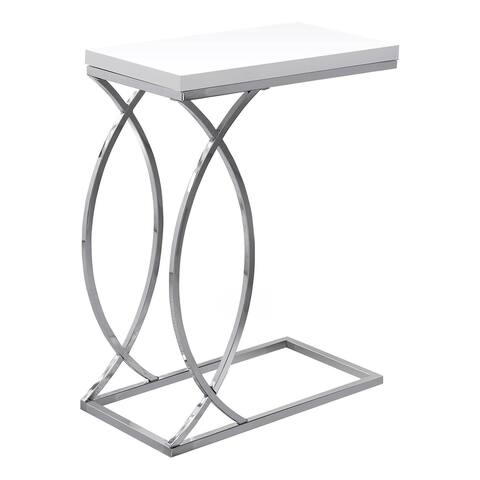 Offex Contemporary Glossy White Accent Table with Chrome Metal