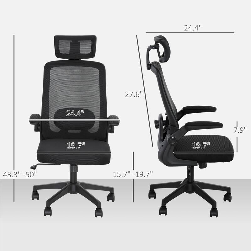 Swivel Height Adjustable Mesh Office Chair with Lumbar Support and Headrest Flip-Up Armrests - 24.4" W x 24.4" D x 43.3" -50" H