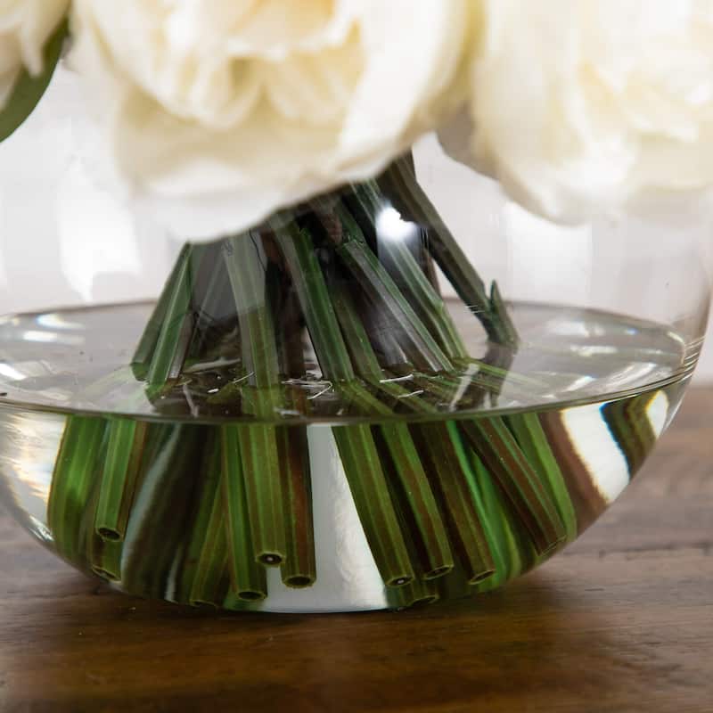 15-in Artificial Peony Arrangement in Glass Vase