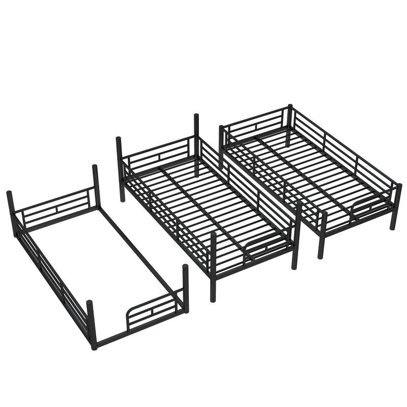 Twin over Twin over Twin Bunk Bed, Metal Triple Bunk Bed with Safety Guardrails, Heavy-duty Bunk Bed with Noise-reduced Design