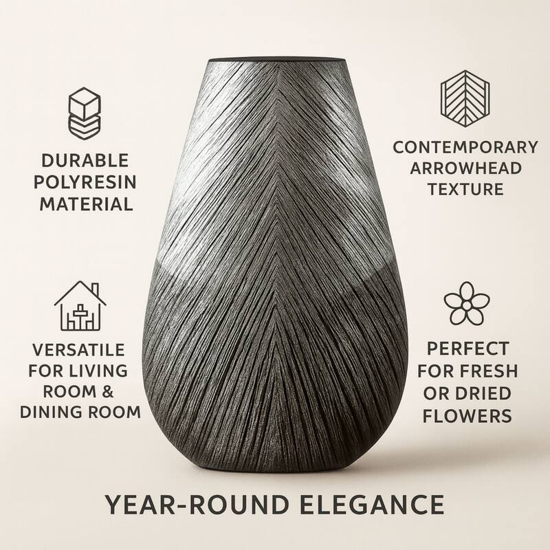 Aria Home Arrowhead Grey Textured Polyresin Vase for Modern Home Decor