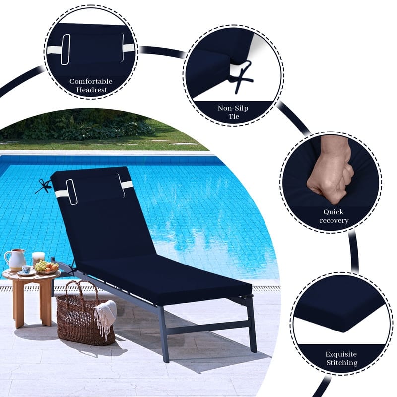 Outdoor Chaise Lounge Cushion, Thicken Waterproof Replacement Back Chaise Cushions for Pool, Sand Beach