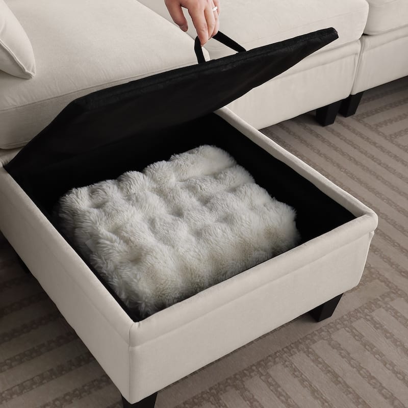 109.4" Chenille Sectional Sofa with Two Ottomans