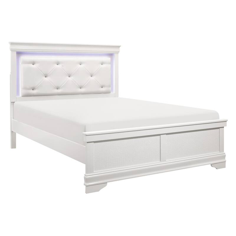 Eran White LED Faux Leather Upholstered King Panel Bed