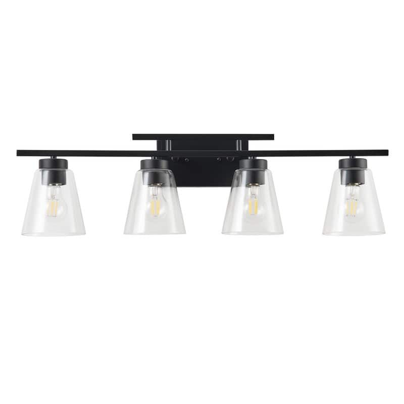 4-Light Modern Bathroom Vanity Light Fixture, Brushed Black Wall Sconce with Frosted Glass Shades