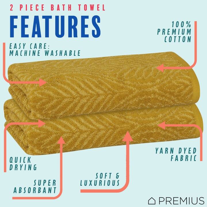PREMIUS 2 Pack Leaf 100% Cotton Yarn Dyed Bath Towel, 27x54 Inches - 27x54 Inches