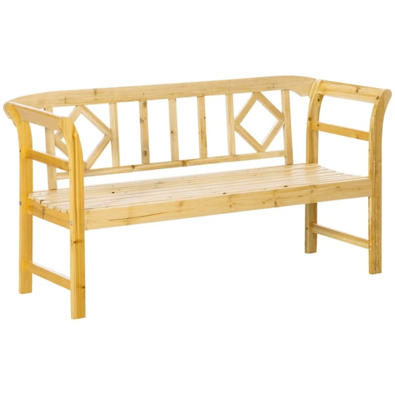 Fir Wood Garden Bench with Vintage Design Slatted Seat and Back for Outdoor Patio - 61.5" W x 20.75" D x 32.75" H