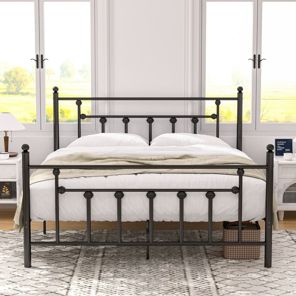 VECELO Metal Platform Bed Frame with Headboard and Footboard Heavy Duty Slat Support Underbed Storage Space Victorian Style