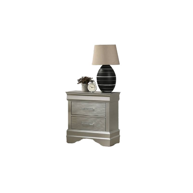 Modern Style 2-Drawer Nightstand made with Wood in Silver