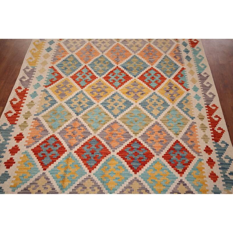 Reversible Kilim Oriental Area Rug Flatweave Wool Carpet - 5'1"x 6'6"