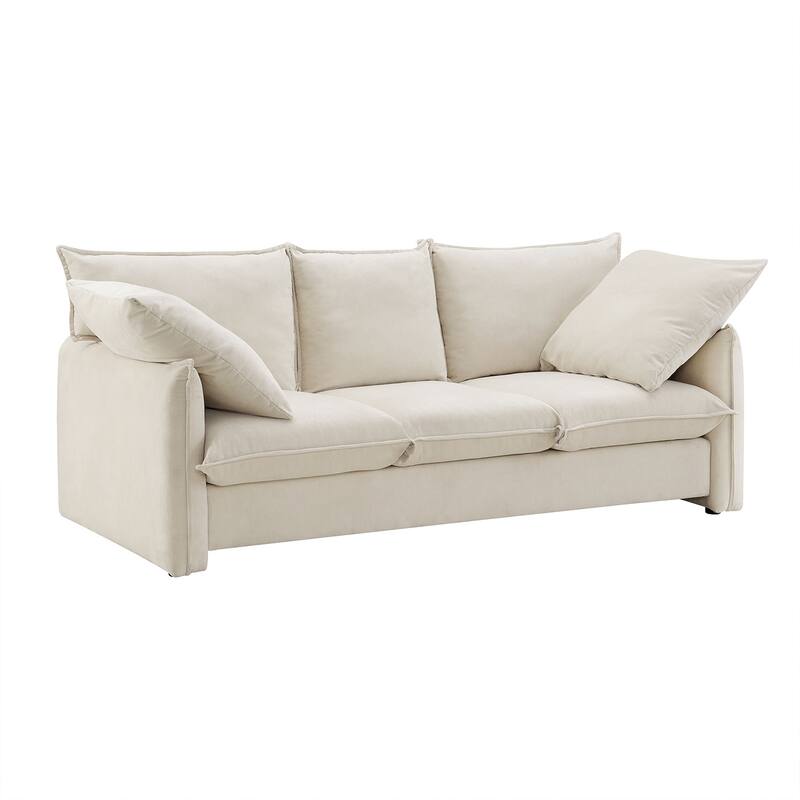 Mid-Century Modern 3-Seater Soft Sofa for Living Room, Apartment, Lounge, Bedroom - Beige