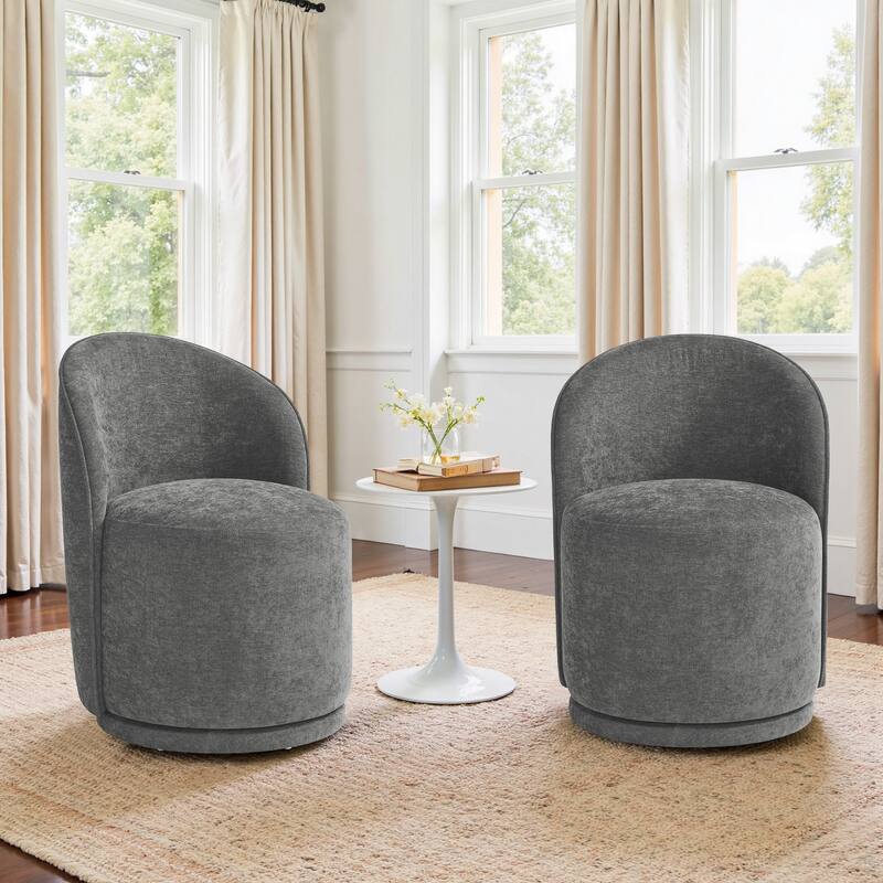 23" W Upholstered Swivel Side Chair for Dining Room Set of 2 - Dark Grey-Cotton Linen