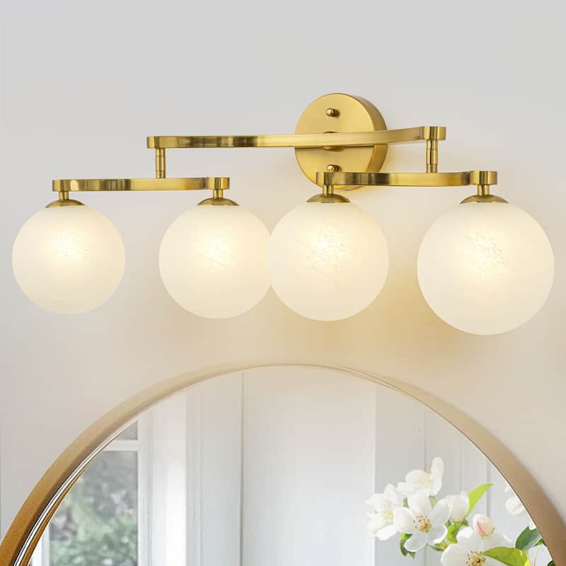 Modern Vanity Light with Frosted Seeded Glass Globes for Bathroom - 4-Light