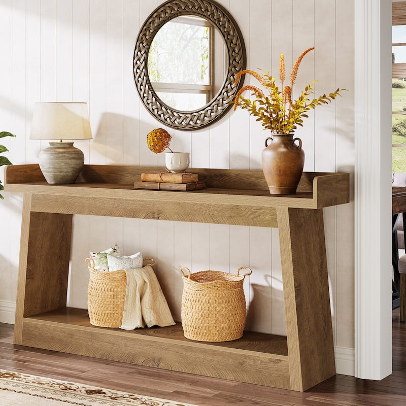 70.87-Inch Extra Long Console Table for Entryway, Sofa Table with Storage Shelf & Anti-Drop Baffle