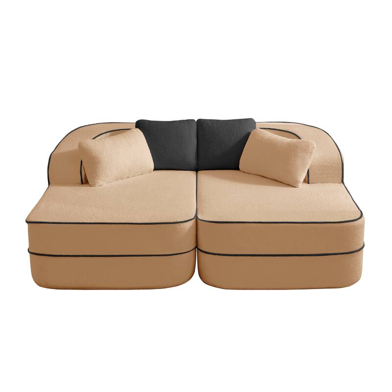 GDF Studio - Greenbrier 77.2" Modern Teddy Upholstered Boneless Sleeper Sofa with Double Chaises, and Contrast Color Design