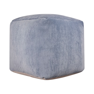 HomeRoots 18" Blue Chenille Cube Pouf Ottoman