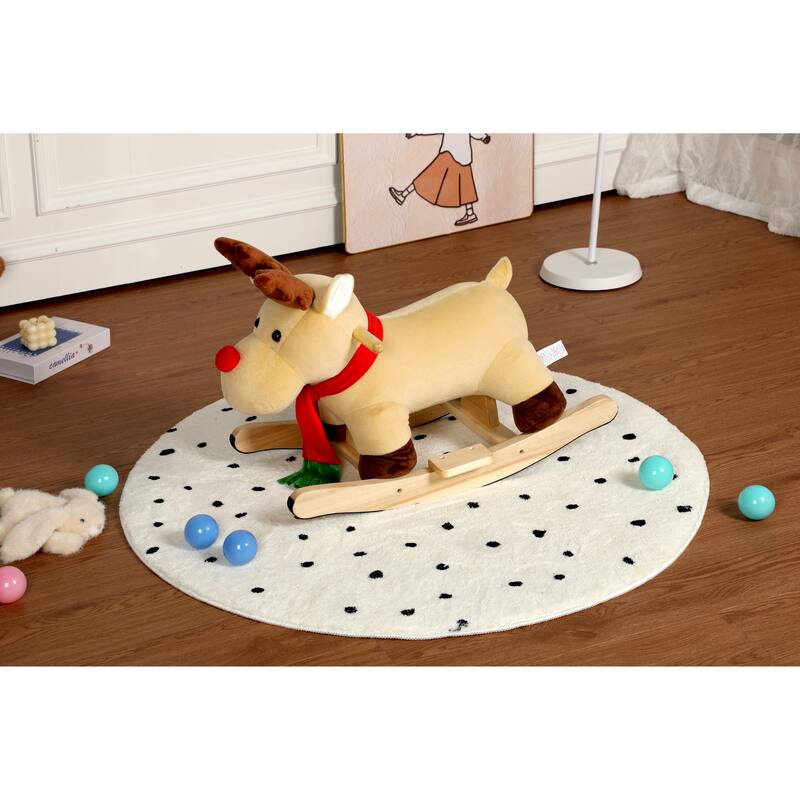 Anmytek Rocking Christmas Deer Toy Plush Interactive Toddler Rocker with Sound Motor Skills Gift