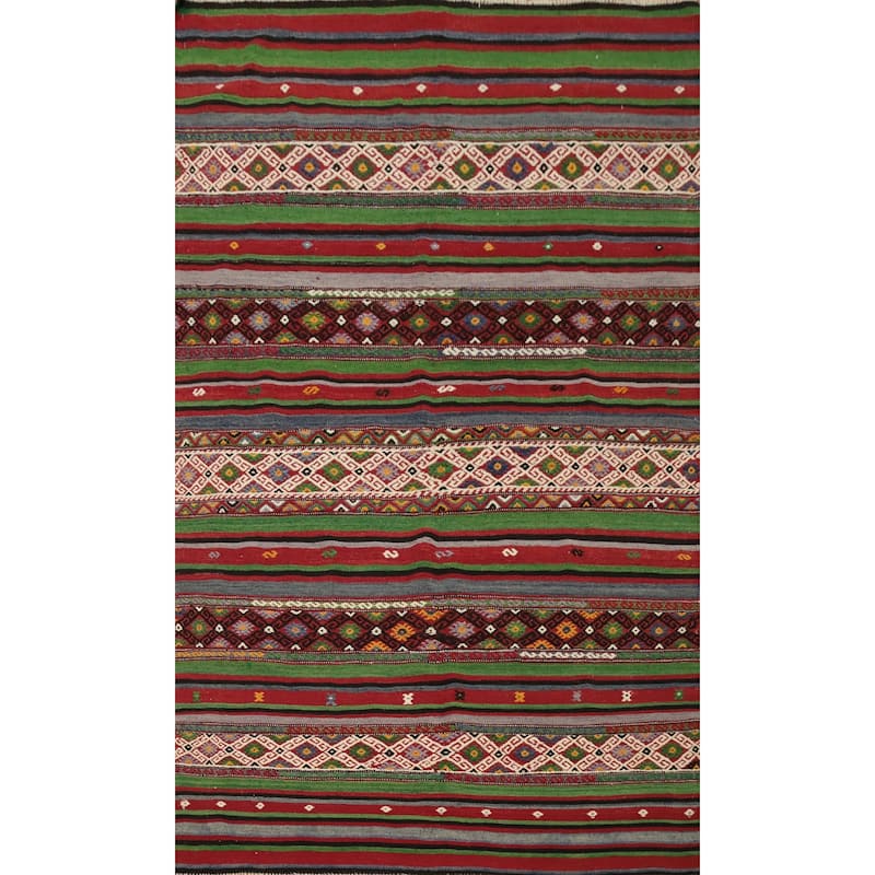 Hand Woven Oriental 100% Wool Carpet Southwestern Tribal Multi-Colored Kilim Area Rug - 7' 4'' X 5' 0''