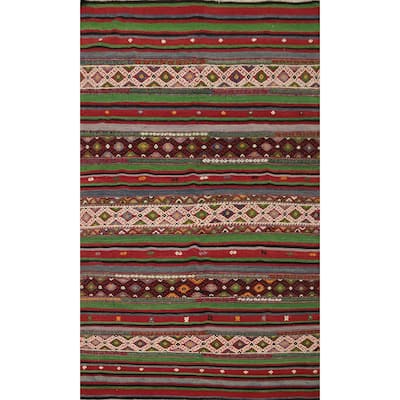 Hand Woven Oriental 100% Wool Carpet Southwestern Tribal Multi-Colored Kilim Area Rug - 7' 4'' X 5' 0''