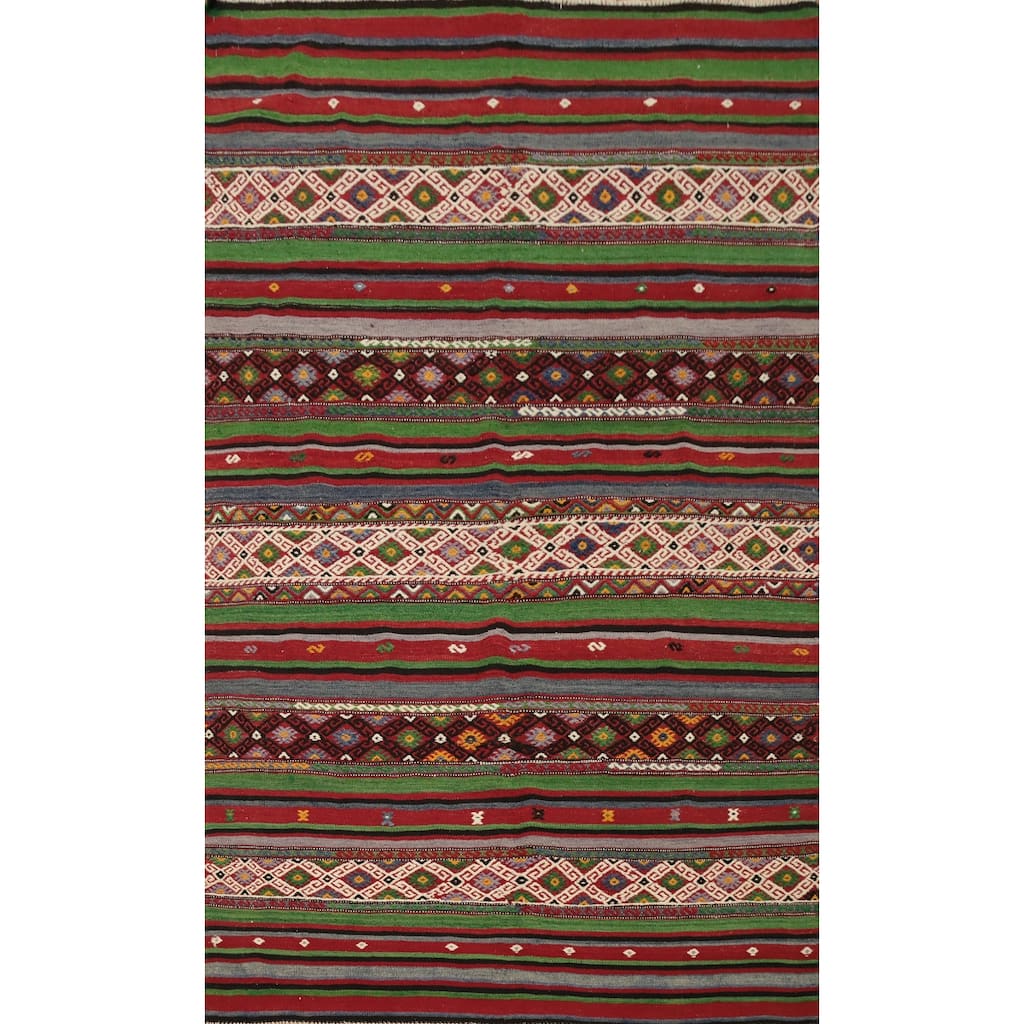 Hand Woven Oriental 100% Wool Carpet Southwestern Tribal Multi-Colored Kilim Area Rug - 7' 4'' X 5' 0''
