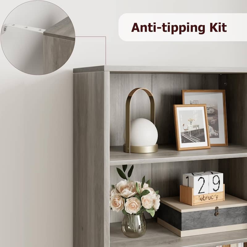 71.4" Tall Bookshelf, 4-Tier Bookcase, Book Shelf, Open Storage Shelf with Doors