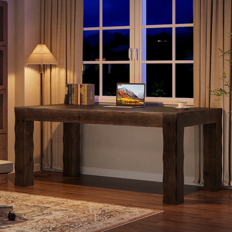 63-Inch Solid Wood Computer Desk, Large Executive Desk for Home Office