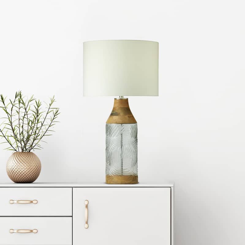 Josiah River of Goods Green/Clear/Blue Glass and Mango Wood 26-Inch Table Lamp