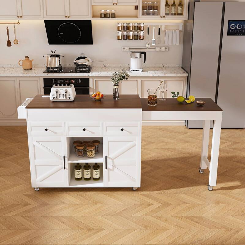 Kitchen Island Cart with Extendable Table, Wheels, Drop Leaf & Storage