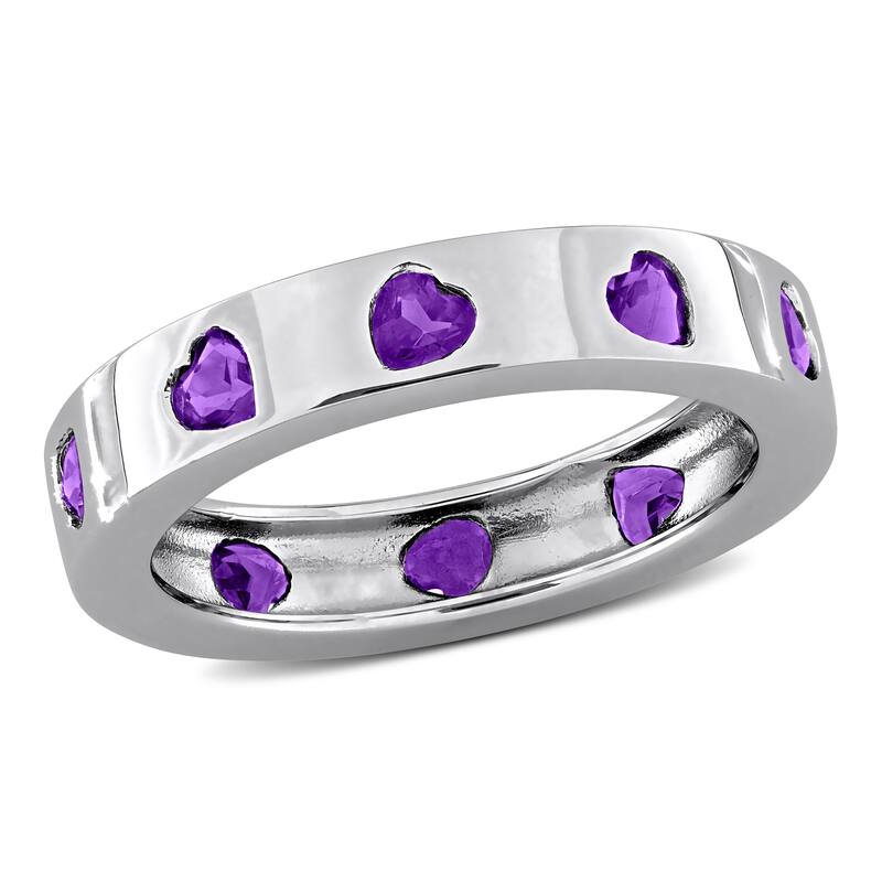Miadora 1ct TGW Amethyst Heart Eternity Ring in Sterling Silver