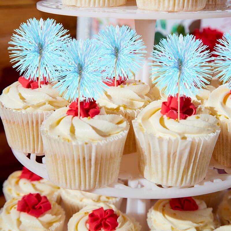 30 Pcs Firework Cupcake Toppers Sparkle Tinsel Picks