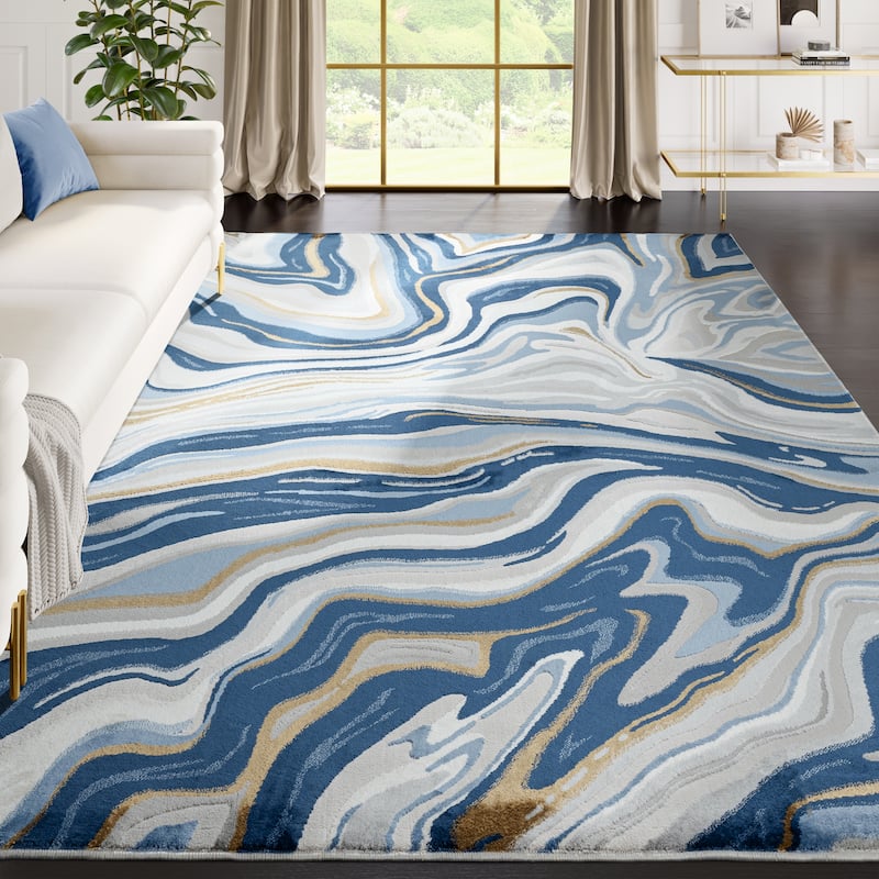 Abani Rugs Regal REG260A Blue Cream Intertwined Lines Area Rug - 7'9" x 10'2"