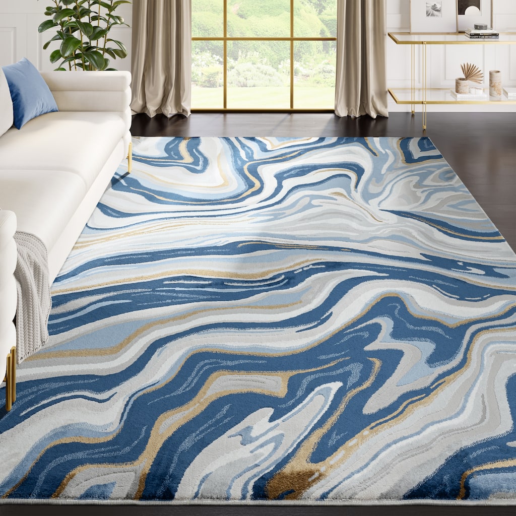 Abani Rugs Regal REG260A Blue Cream Intertwined Lines Area Rug