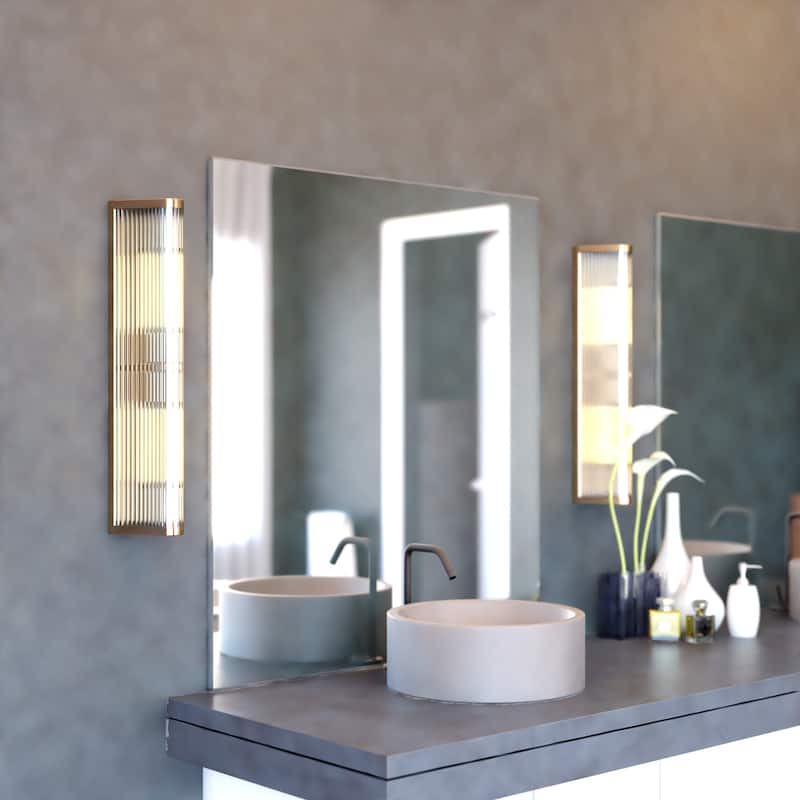 Barbier 2-Light 5.5 in W x 22.25 in H Modern Wall Sconce, Clear Glass, Dimmable, LED Compatible, Bathroom Vanity Fixture