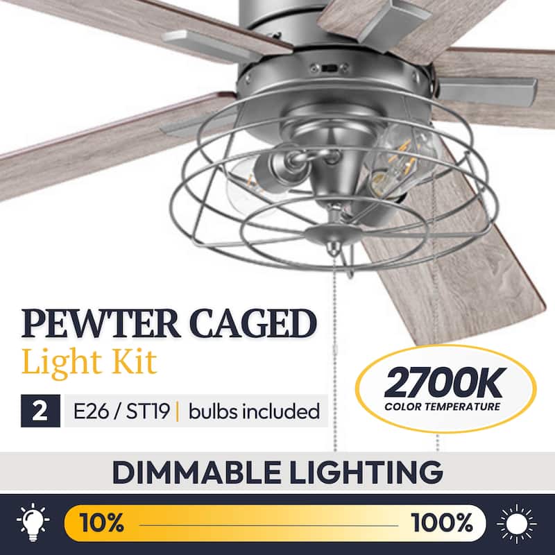 52" Prominence Home Marshall Pewter Industrial Style LED Ceiling Fan with Light, Pull Chain