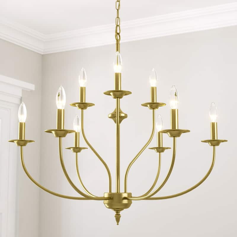 Maxax 9 - Light Candle Style Classic / Traditional Chandelier - Gold
