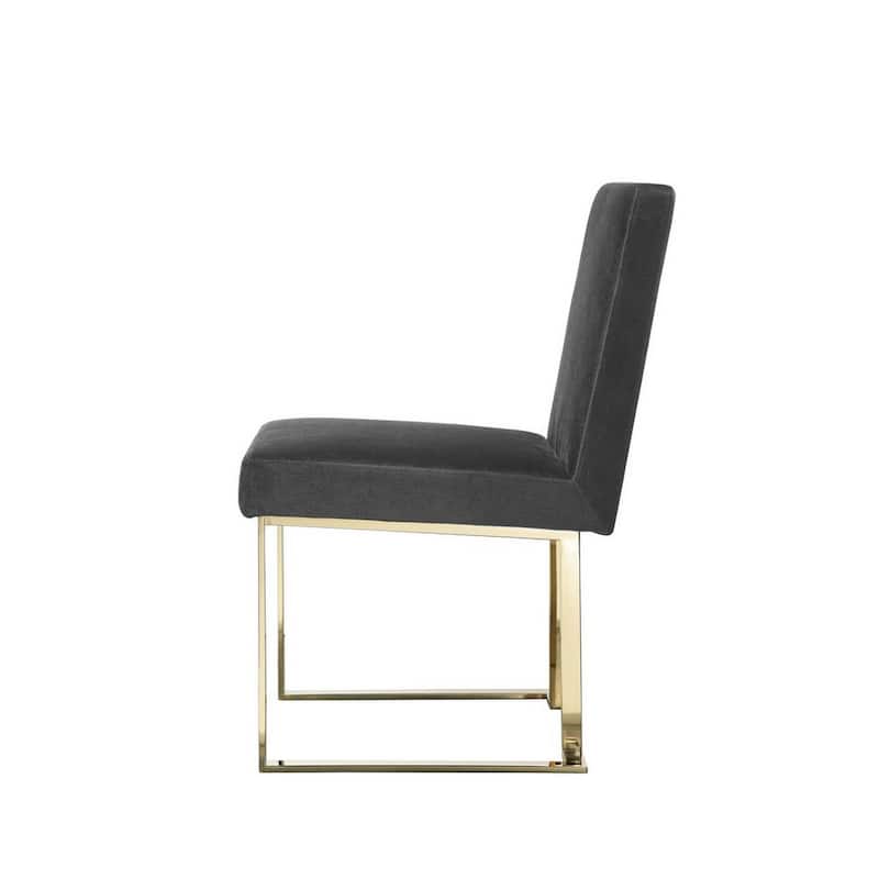 Boly 24 Inch Side Dining Chair Set of 2, Gray Velvet, Gold Cantilever
