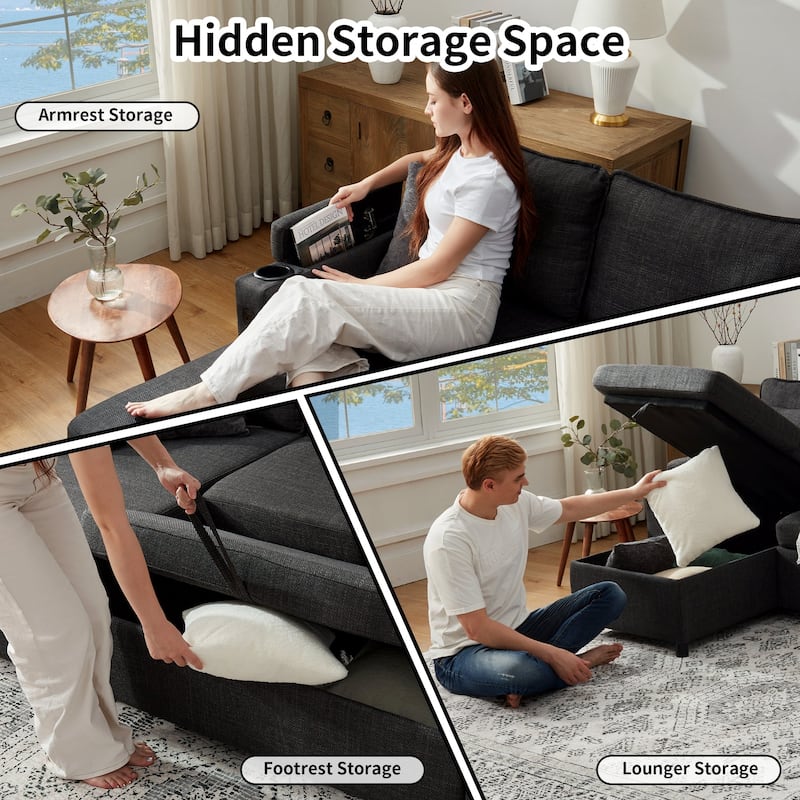 80" L-Shaped Sofa Couch Bed, Sofa Sleeper with Pull Out Bed, Reversible Sleeper Sofa Bed