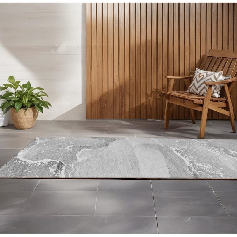 Gari Unique Abstract Weather Resistant Blended Style Runner Outdoor Rug - 2' X 8' - 2' X 8' - Grey