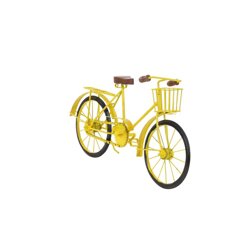 Yellow, Blue or Silver Metal Bike Decorative Sculpture with Wood Accents
