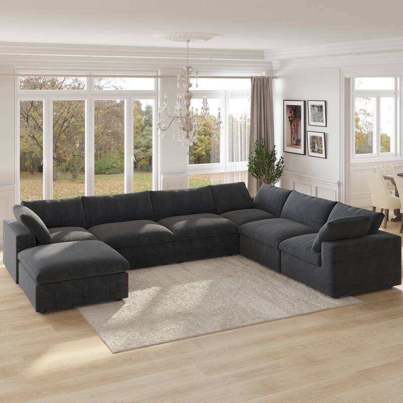 Cloud Couch Modular Sectional Sofa Oversized Down Filled Corner 7 Seater L-Shaped Couch with Ottoman for Living Room Set